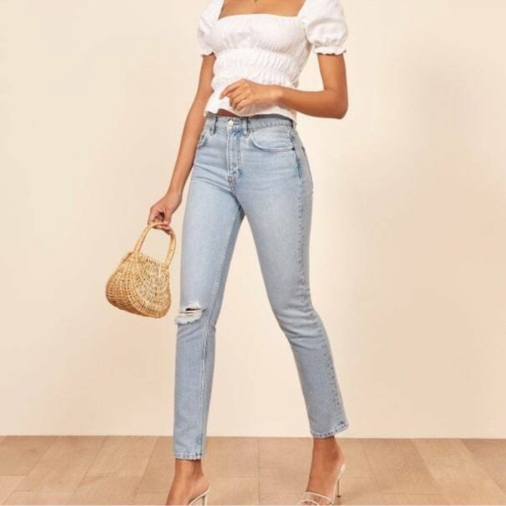 Reformation Julia High Cigarette Jeans Tahoe Distressed Wash size 30